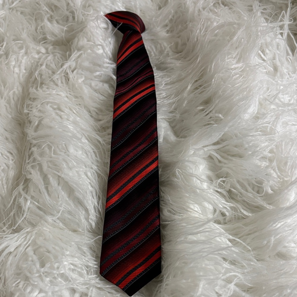 Red and Black Striped boys clip on tie